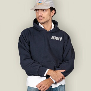 美利坚洋行NAVY反光字连帽套头抓绒卫衣 混搭保暖Hoodie