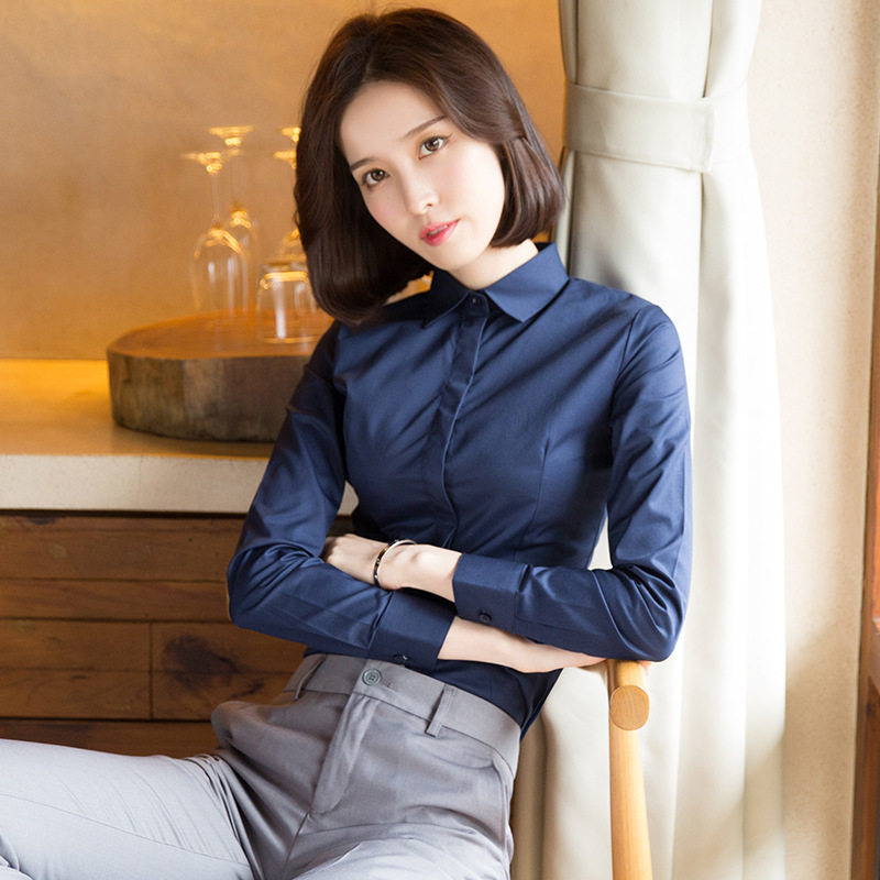 优柏白衬衫女长袖修身职业装OL职业衬衣韩范正装工作服上衣面试