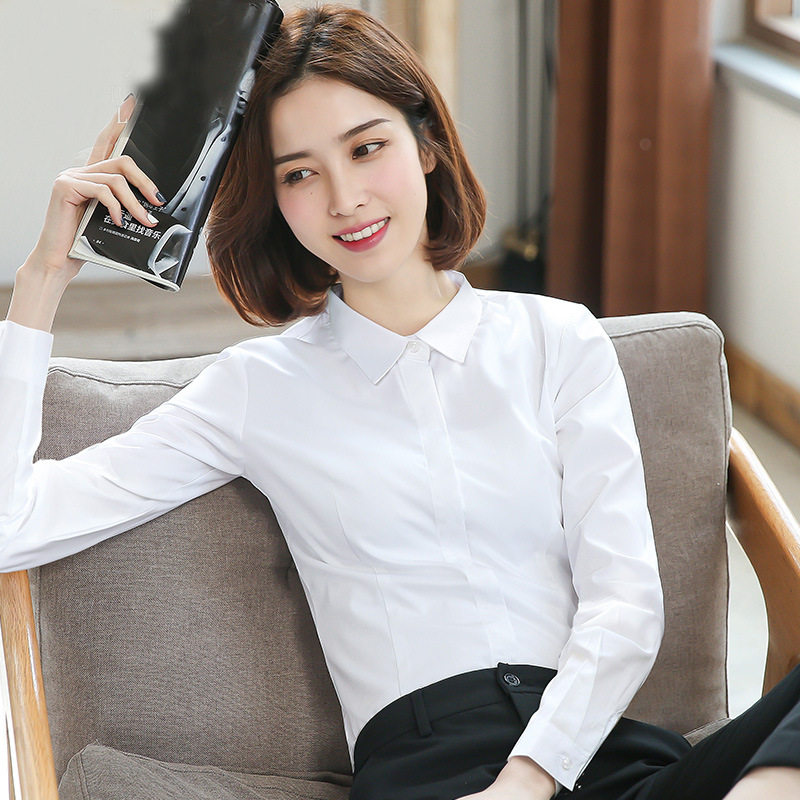 白色衬衫女长袖2025秋季新款上衣正装工装工作服女士职业衬衣代发