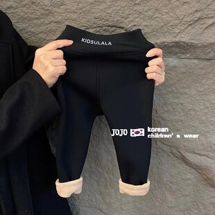 韩国童装女童加绒打底裤2024秋冬新款洋气修身加厚保暖鲨鱼裤长裤