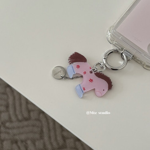 韩系ins2026马年吉祥甜美粉嫩小马车钥匙扣包挂件手机挂饰耳机挂