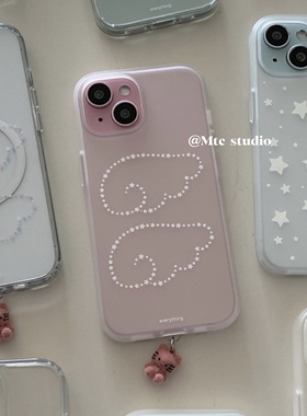 韩系ins小众白色天使翅膀半透明磨砂kt数据塞吊坠适用iphone16pro/15promax苹果14/13/12手机壳保护套16防摔