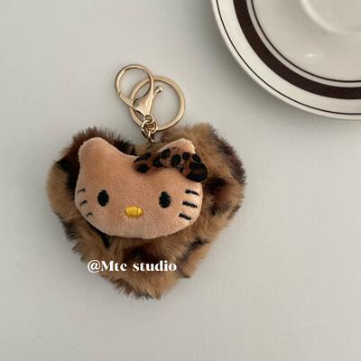 韩系ins风豹纹毛绒爱心包包挂件