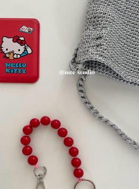 小众韩系ins风可爱新年圣诞红色kitty磁吸卡包手机卡套适用于苹果