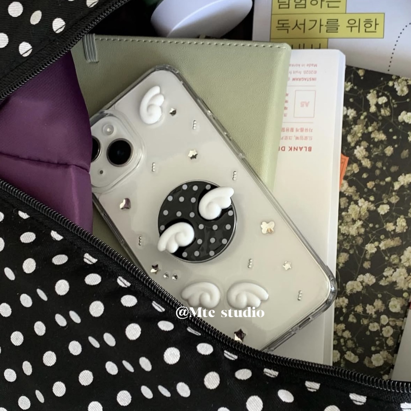 韩系ins小众古早波点元素天使磁吸手机支架高颜值氛围感气囊支架