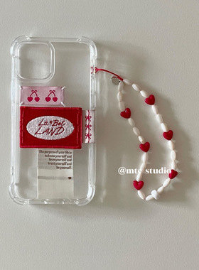 韩国ins风手工制作天然贝壳新年喜庆红色手机挂绳链条通用百搭