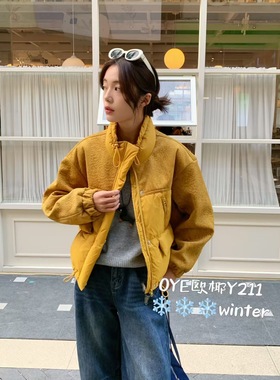 2025冬季新款韩版宽松休闲立领短款拼接外套女羽绒服夹克厚外套