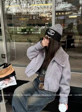 艾欧椰2025冬季新款韩版宽松休闲百搭翻领短款外套女羽绒服夹克