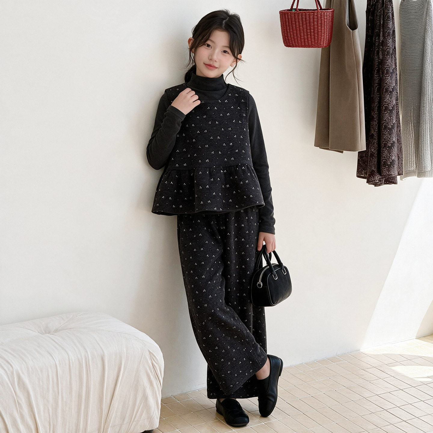 秋季女童长袖打底衫马甲套装新童装儿童女孩呢子马甲三件套童套装
