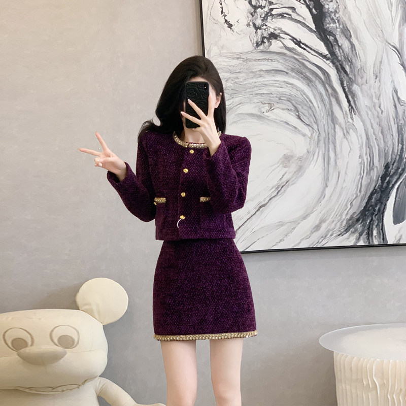 富家千金紫色小香风时尚套装裙女秋冬高级感短外套气质名媛两件套,女装/女士精品,时尚套装,淘宝优惠券,粉丝福利购,淘宝优惠卷