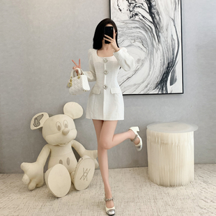 收腰显瘦气质短裙子 新款 高级感小香风白色长袖 连衣裙女2026年春季