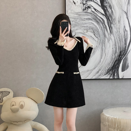 可拆卸喇叭袖小香风气质连衣裙2025春装新品法式收腰遮肚显瘦裙子