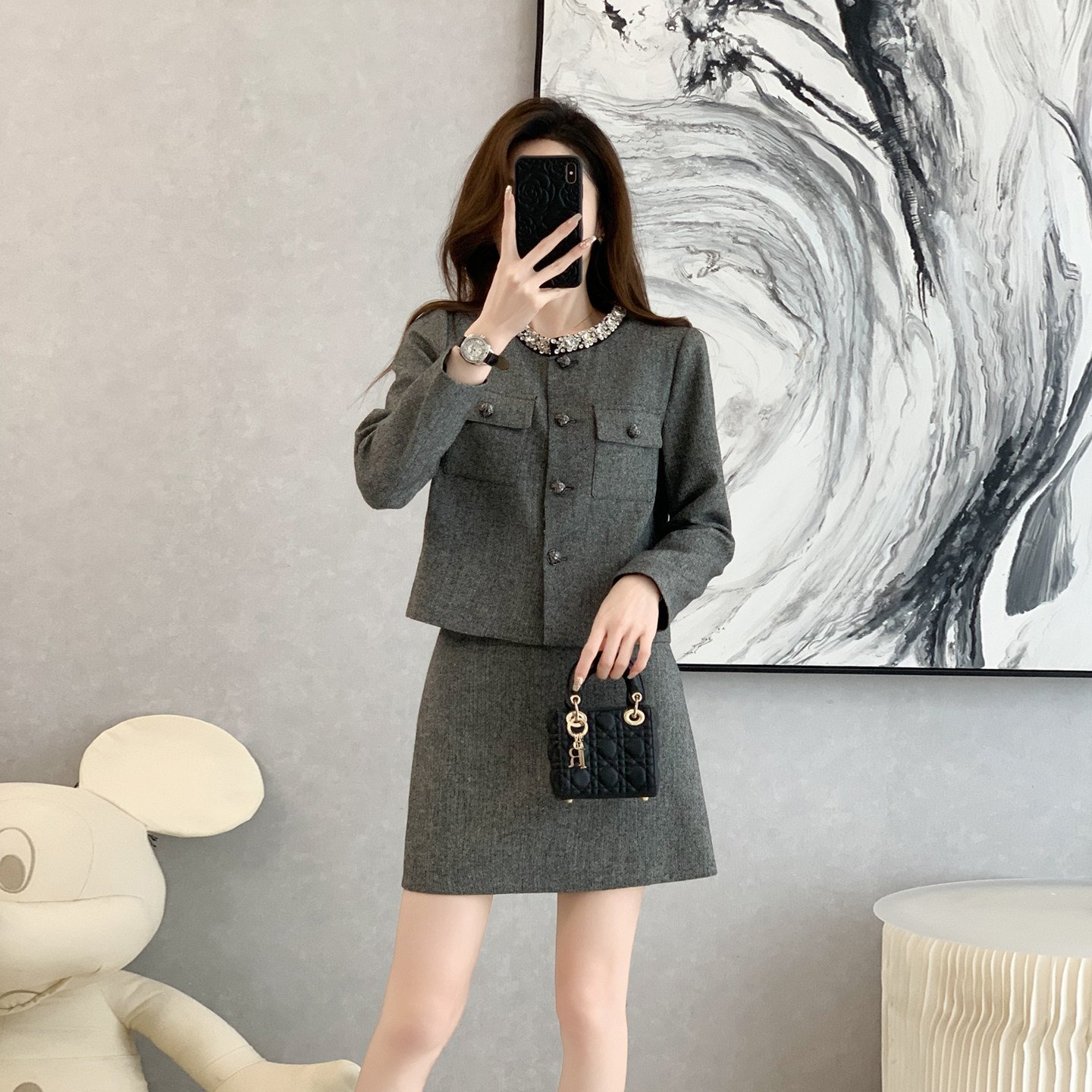 小香风毛呢套装女秋冬季新款镶钻短外套高腰半身裙两件套千金风,女装/女士精品,时尚套装,淘宝优惠券,粉丝福利购,淘宝优惠卷