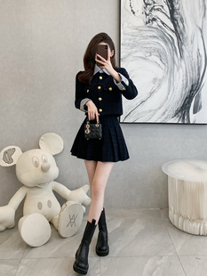 小个子百褶短裙高端时尚 小香风温柔套装 爆款 新款 两件套 裙女秋冬季