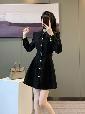 法式A字裙聚酯纤维纯色腰带