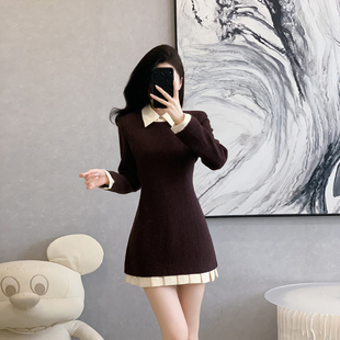高级感千金风连衣裙女2026新款秋冬季正式场合收腰小个子a字短裙