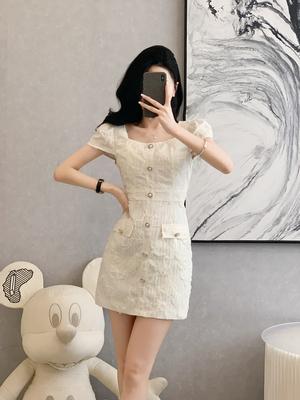 法式a字裙涤纶纯属提花