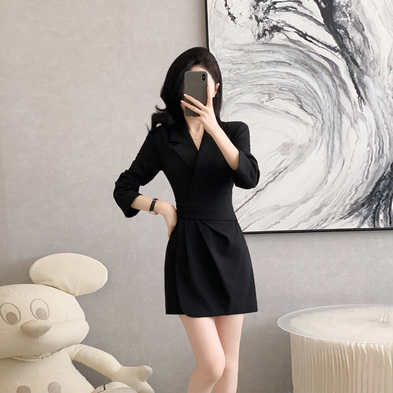 黑色长袖西装连衣裙女秋装新款女神范短款西服裙子收腰气质小黑裙,女装/女士精品,连衣裙,淘宝优惠券,粉丝福利购,淘宝优惠卷