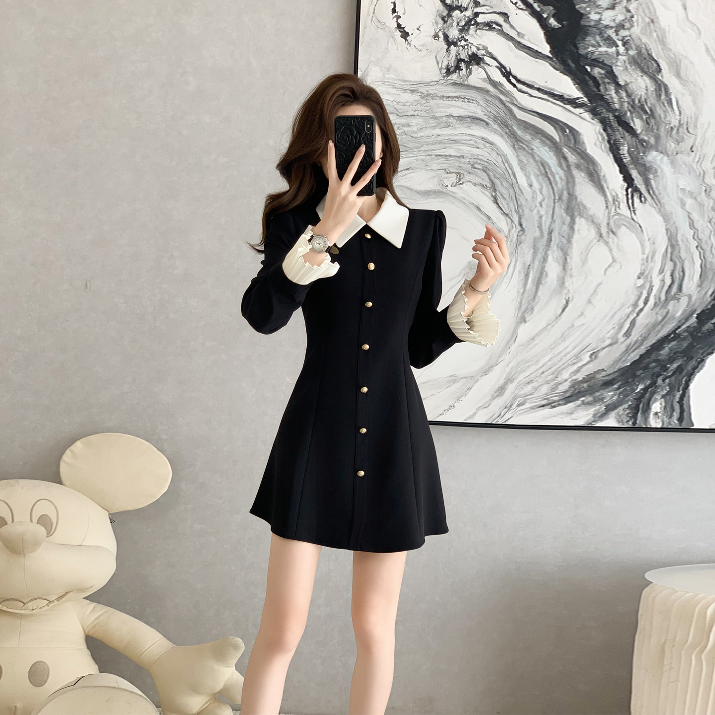 法式小香风黑色连衣裙