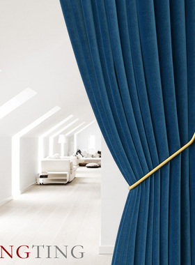 Essen埃森 冰岛蓝北欧现代丝绒德国棉绒加厚遮光窗帘定制客厅卧室