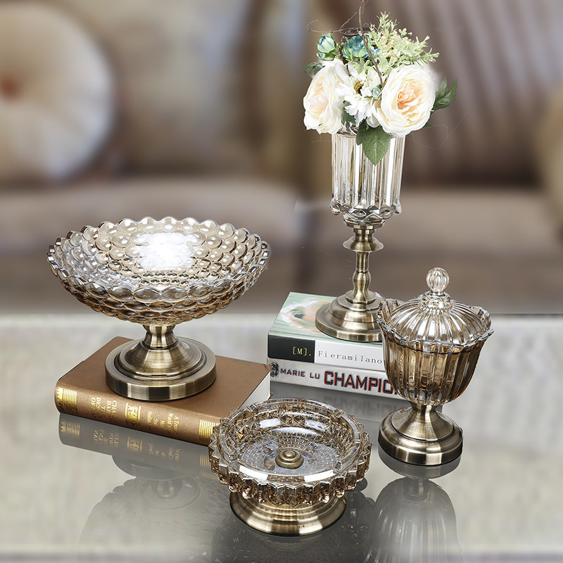欧式水果盘客厅居装饰品三件套水晶玻璃糖果罐烟灰缸样板软装,家居饰品,储物罐,淘宝优惠券,粉丝福利购,淘宝优惠卷