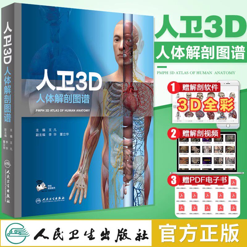 人卫3D人体解剖图谱 奈特彩色2020解刨系统神经涂色全彩基础医学教材列车书解破学高清图鉴骨骼触诊AR人民卫生出版社9787117279246