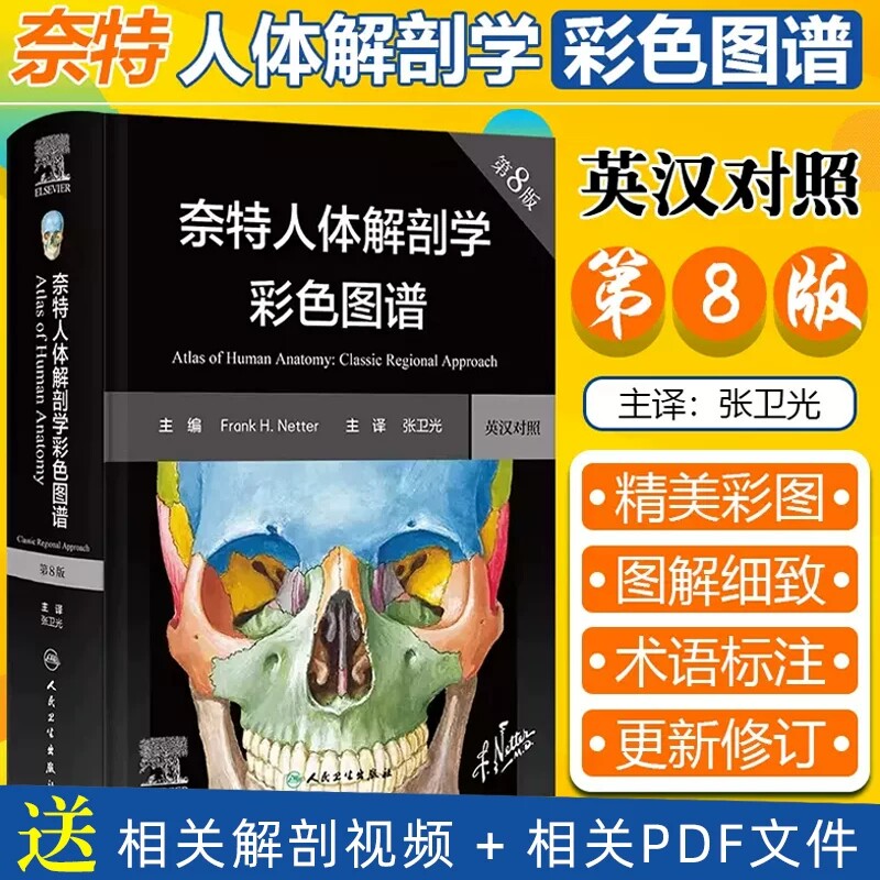 奈特人体解剖学彩色图谱 第八版8版彩色局部七版7版升级电子版中英双语系统格氏神经临床基础教材内外生理科学法医解刨书