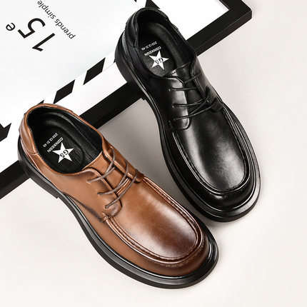 32135男士皮鞋系带商务休闲潮流时尚百搭圆头防滑耐磨真皮牛皮