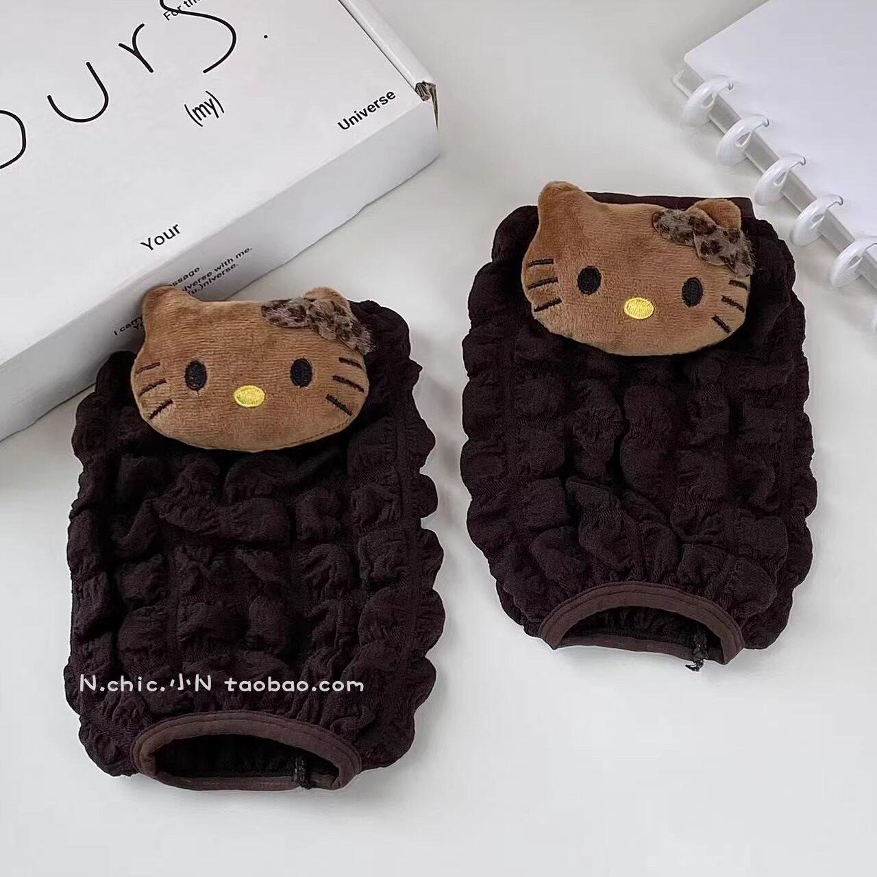 可爱卡通泡泡袖黑皮猫咪袖套女冬新款韩版可爱羽绒服防脏袖套学生