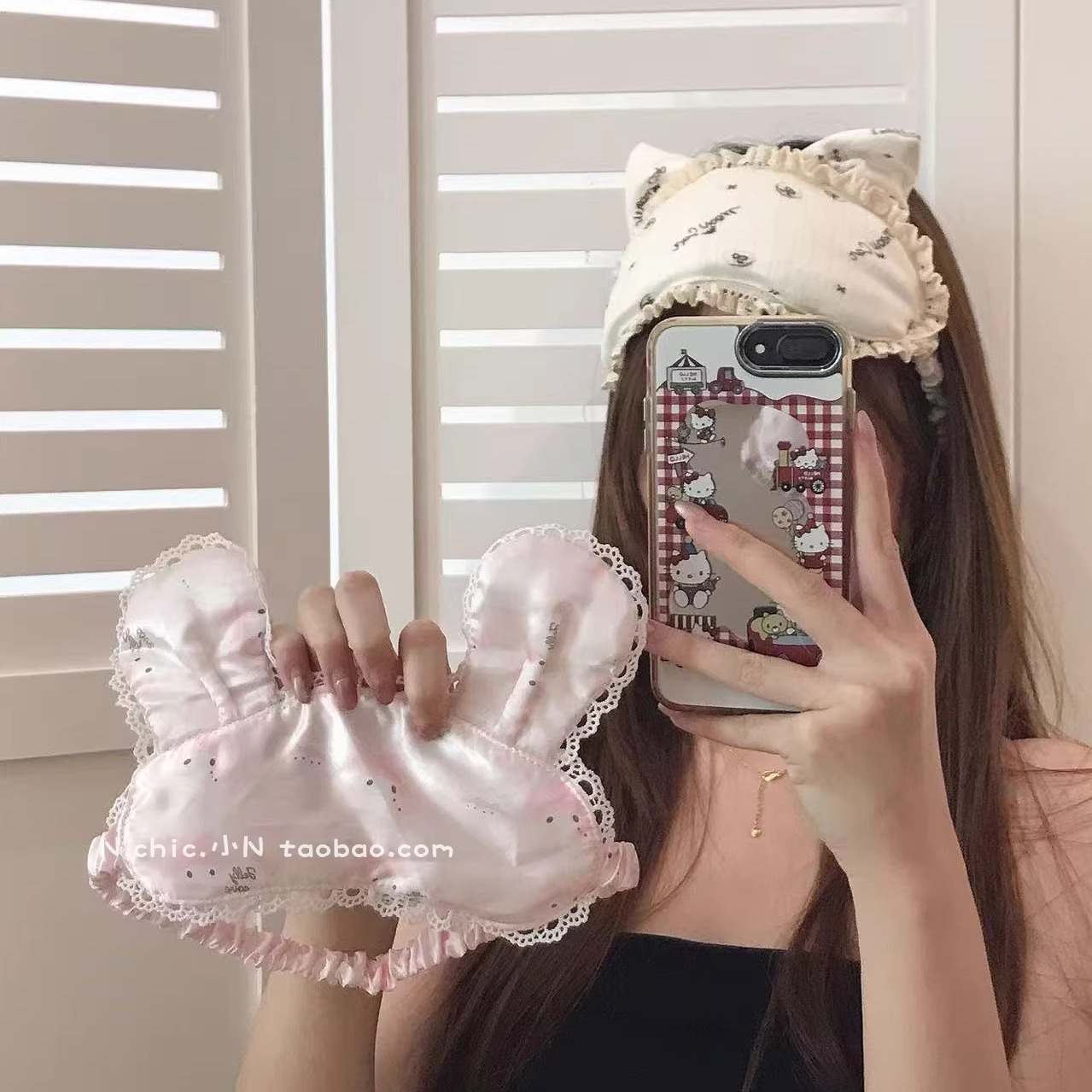 可爱小猫兔耳朵花边眼罩