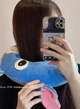 可爱卡通蓝色大眼仔U型枕护颈枕旅行便携式飞机高铁颈椎枕u形枕头