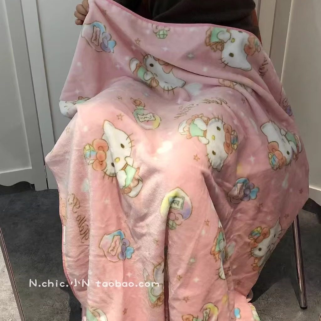 冬季加厚法兰绒可爱凯蒂猫披肩毯子办公室午休休闲毛毯宿舍小盖被