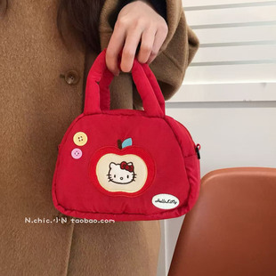 红色可爱凯蒂猫手提斜挎包女日高颜值通勤便携大容量斜挎收纳包