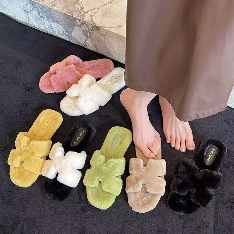 2025毛毛拖鞋平底一字棉拖