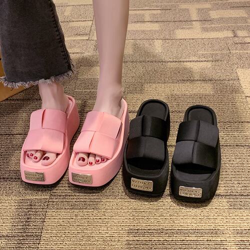 坡跟一字拖拖鞋沙滩凉鞋厚底