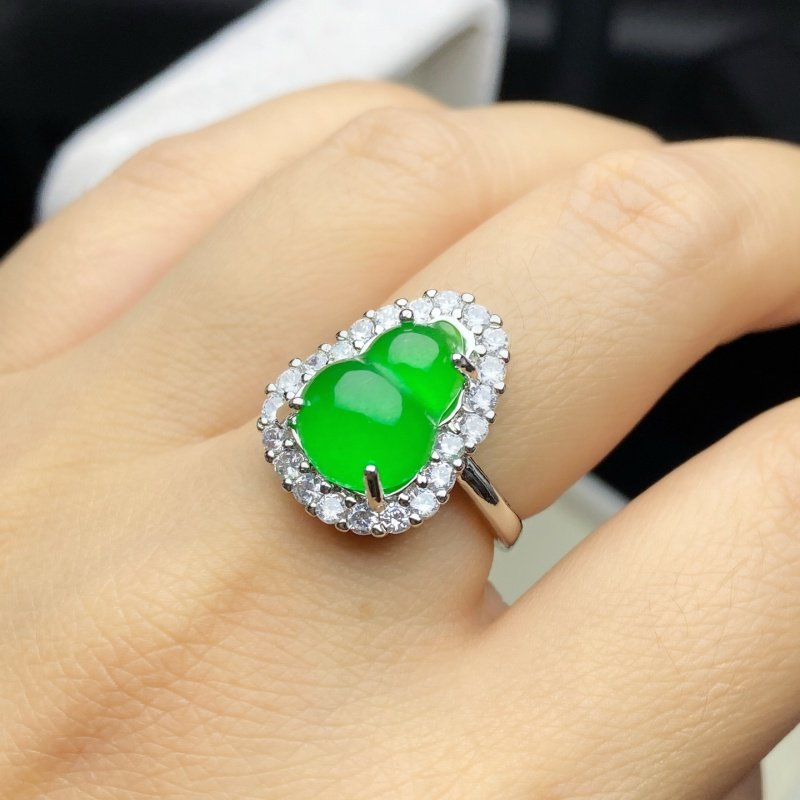 天然缅甸老坑翡翠冰种高冰种帝王绿辣绿镶嵌葫芦福禄转运玉石戒指,珠宝/钻石/翡翠,戒指/指环,淘宝优惠券,粉丝福利购,淘宝优惠卷