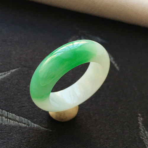 冰种飘绿花满阳绿玉石戒指指环