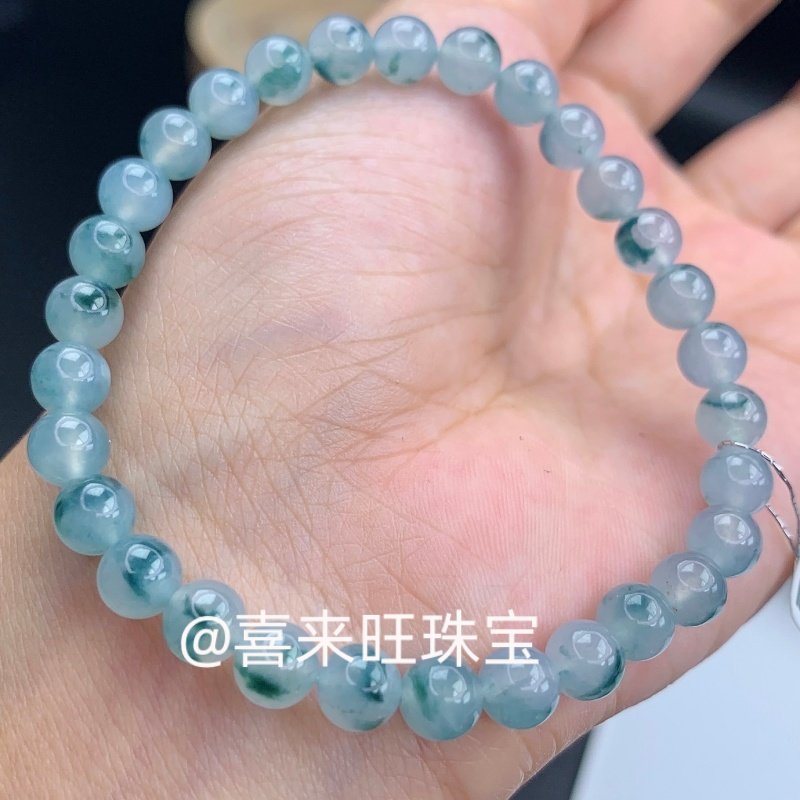 天然缅甸老坑翡翠冰种白飘蓝深蓝圆珠子手串手链珠串项链玉石配饰,珠宝/钻石/翡翠,手链/手串,淘宝优惠券,粉丝福利购,淘宝优惠卷