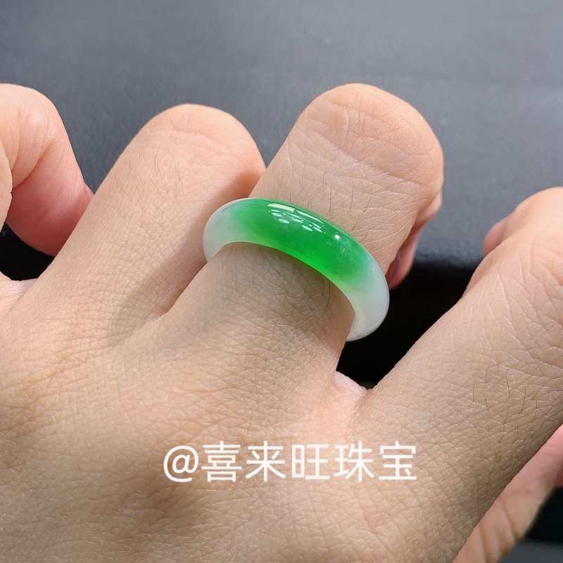 冰糯种白飘绿满阳绿玉石戒指指环