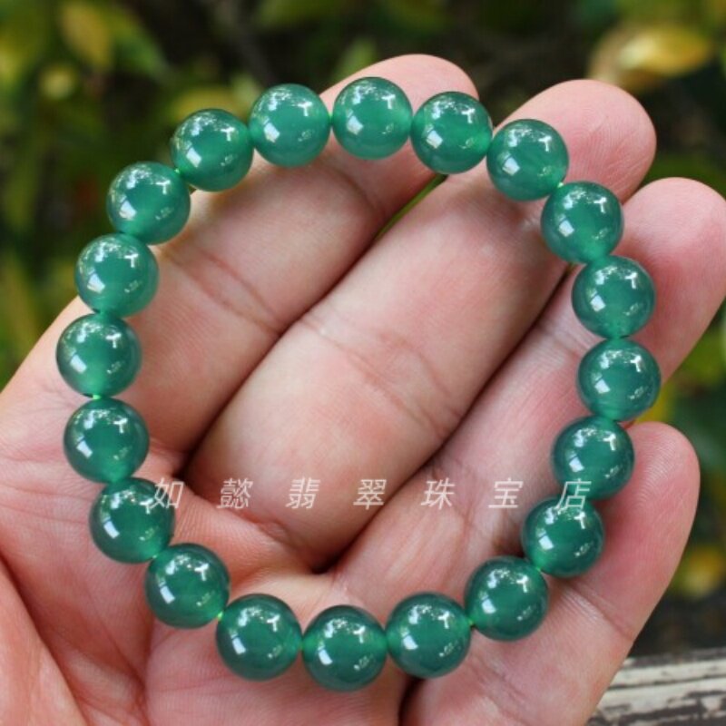 缅甸翡翠冰糯种蓝水湖水蓝油青色圆珠子手串手链珠串玉石手饰珠宝