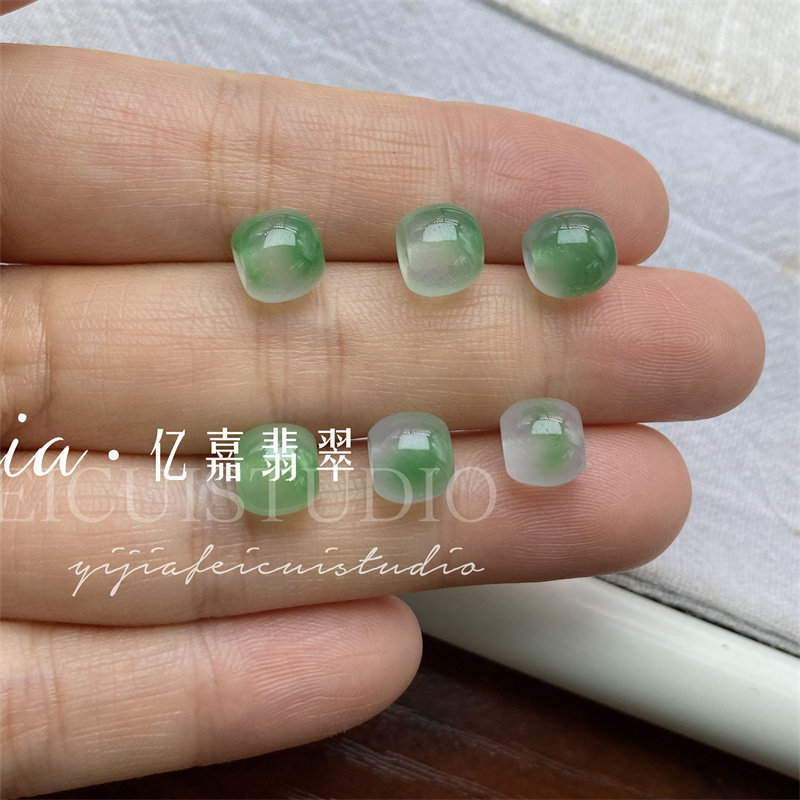 缅甸翡翠冰种飘绿桶珠冰飘花老型珠DIY散珠配珠玉石手链一对配饰
