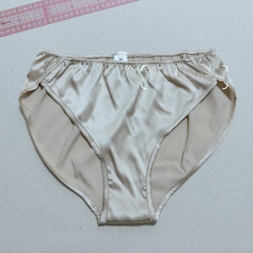 新品 女士中腰高开叉一片式桑蚕真丝弹力缎面三角内裤夏季透气