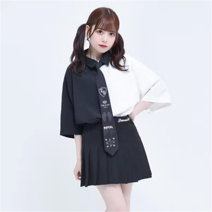 FA1-3日单新款原宿黑暗风潮牌少女百搭印花领带软妹中长衬衫