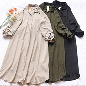 纯色单排扣日系减龄褶皱宽松a裙衬衫 FH1 3日单春夏女中长款 裙