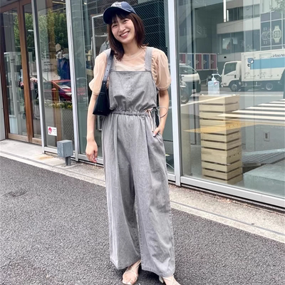 FM1-1日本原单新品女士露腰甜美个性吊带牛仔全棉连体裤