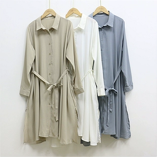 薄翻领宽松后背百褶拼接宽松单排扣绑带防晒衬衫 FA2 1日单夏季 裙