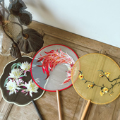 团扇刺绣古典圆扇宫扇中国汉服古风长柄流苏旗袍仙鹤真丝舞蹈扇子