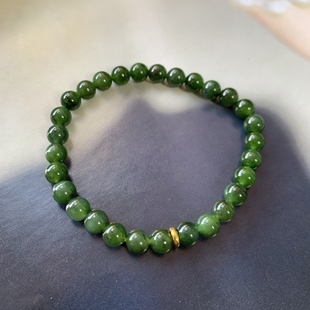秀气单珠约6mm 天然和田碧玉手串圆珠手链女款 碧玉手链