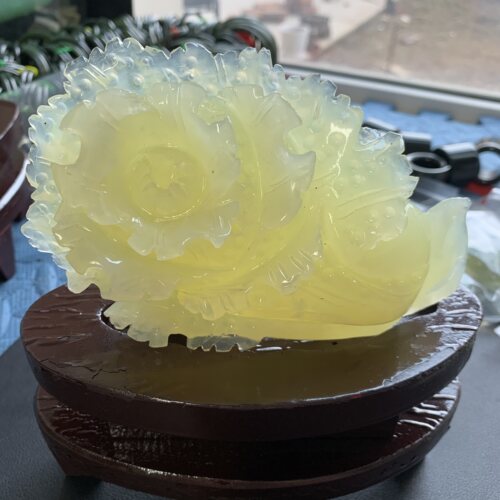 天然岫玉蜂蜜冰料手工刻白菜摆件办公室客厅尺寸约142*88.5*32mm