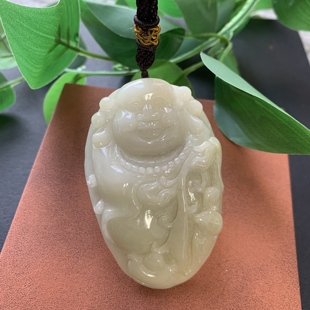 天然和田玉手工雕刻佛公弥勒佛手把件尺寸约66*44*17.4mm